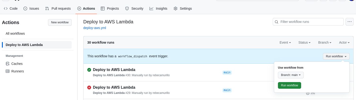 Github Actions run workflow